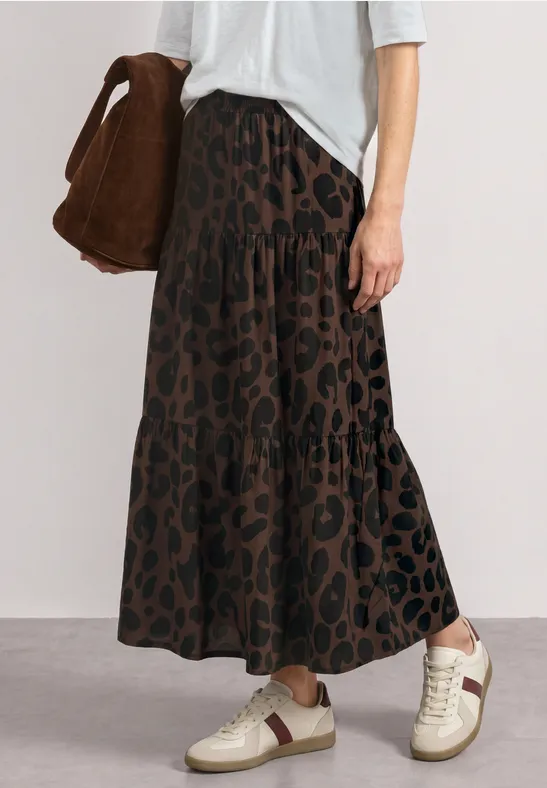 Maxi-Rock mit Volants und Print