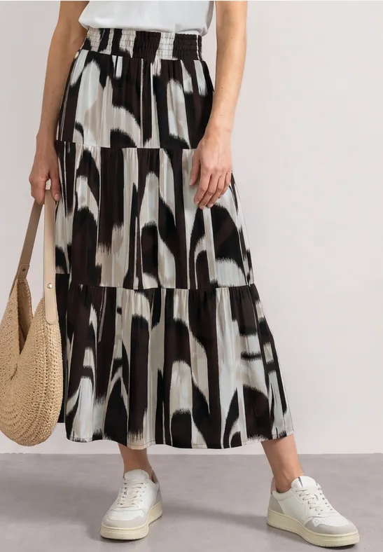 Maxi-Rock mit Volants und Print