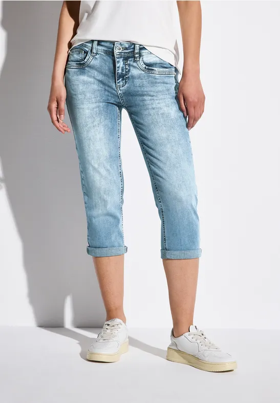 Thumbnail - Street One Frauen 3/4 Jeans mit Glitzer-Detail in Blau, Gr: 26