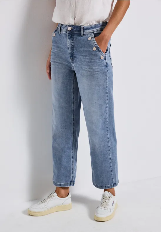 Thumbnail - Street One Frauen Jeans mit Knopfdetail in Blau, Gr: 34
