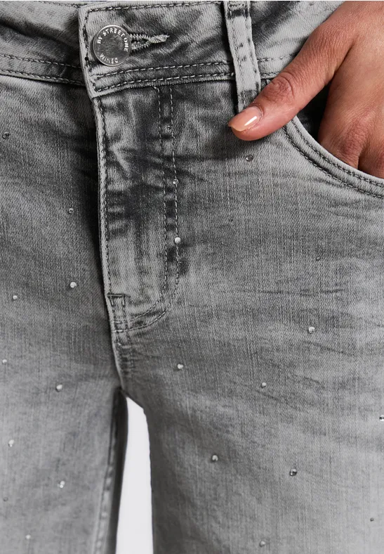 Thumbnail - Street One Frauen Jeans mit Schmucksteinen in Grau, Gr: 32