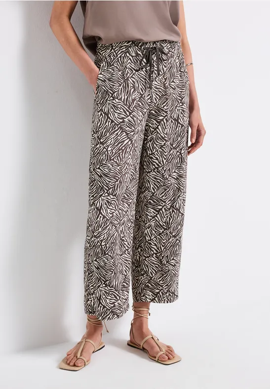 Street One Frauen Gemusterte Wide Leg Hose in Braun, Gr: 32