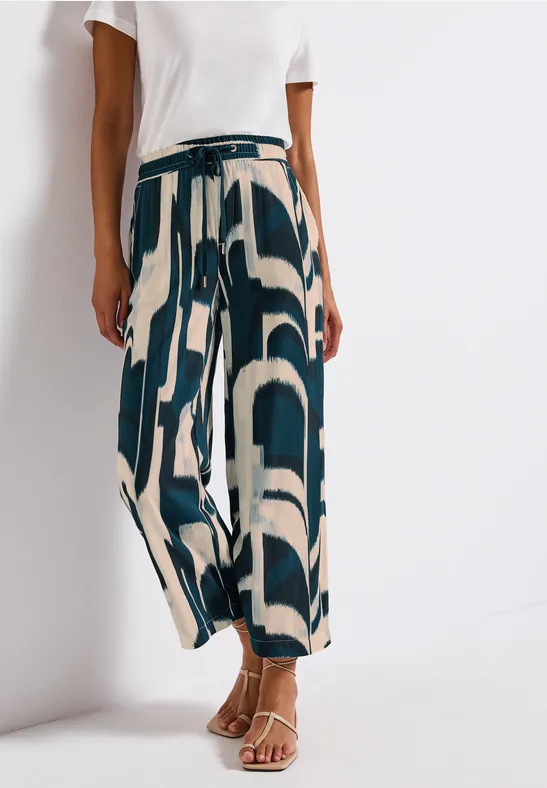 Thumbnail - Street One Frauen Ikat Wide Leg Hose in Türkis, Gr: 40