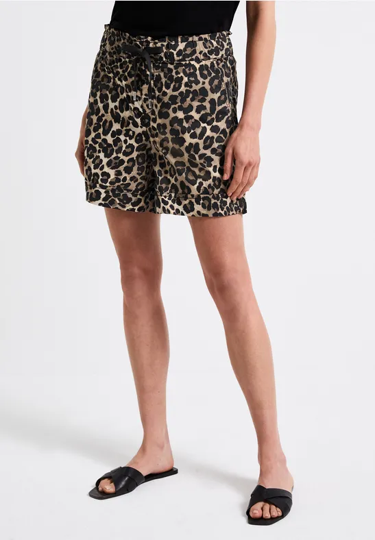 Thumbnail - Street One Frauen Paperbag Hose mit Leo-Muster in Schwarz, Gr: 40