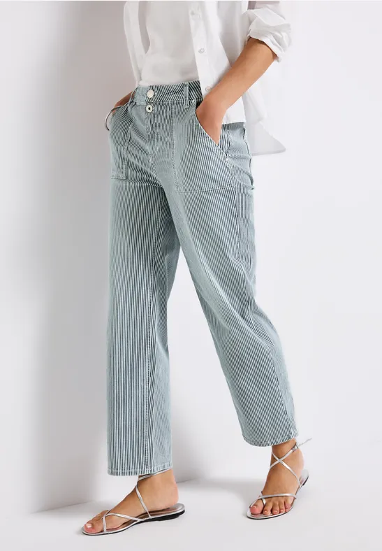 Thumbnail - Street One Frauen Gestreifte Jeans in Blau, Gr: 28
