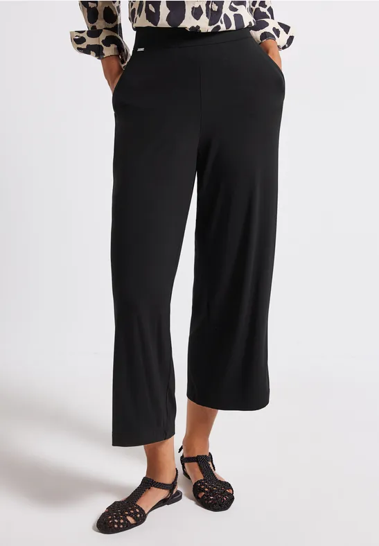 Thumbnail - Street One Frauen Wide Leg Jersey-Hose in Schwarz, Gr: 42