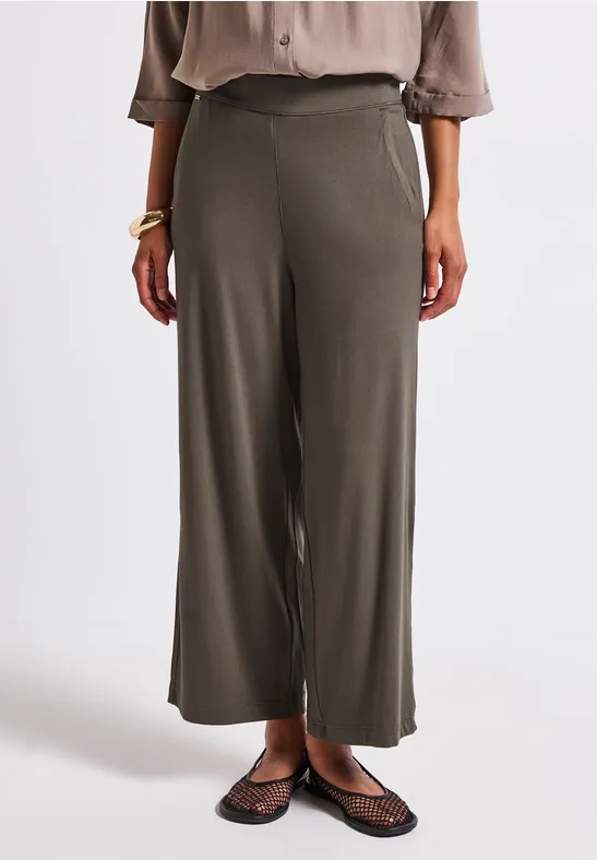 Thumbnail - Street One Frauen Wide Leg Jersey-Hose in Braun, Gr: 38