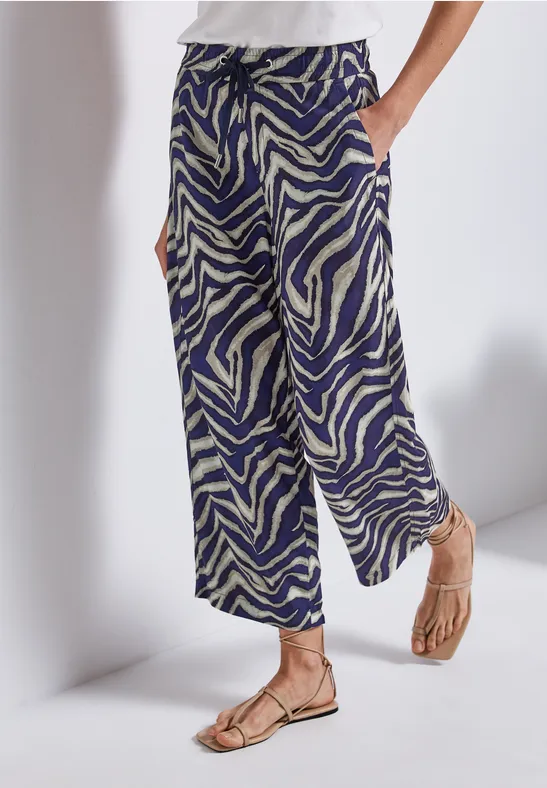 Street One Frauen Gemusterte Wide Leg Hose in Blau, Gr: 32