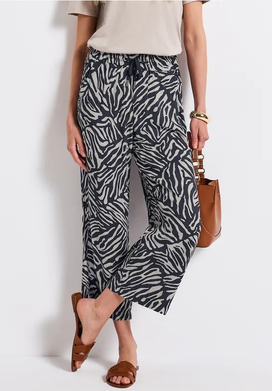 Thumbnail - Street One Frauen Gemusterte Wide Leg Hose in Blau, Gr: 44