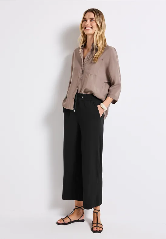 Street One Frauen Wide Leg Hose mit Jogg Bund in Schwarz, Gr: 32