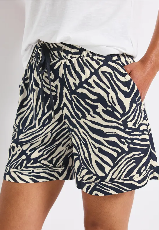 Thumbnail - Street One Frauen Gemusterte Paperbag Shorts in Blau, Gr: 36