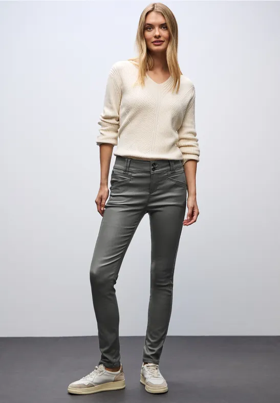 Street One Frauen Slim Fit Coated Hose in Grün, Gr: 32