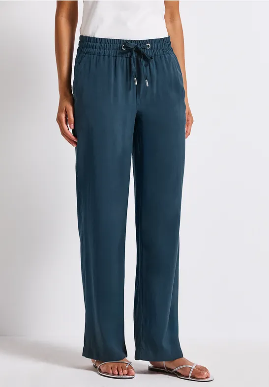 Street One Frauen Straight Leg Twill Hose in Türkis, Gr: 36