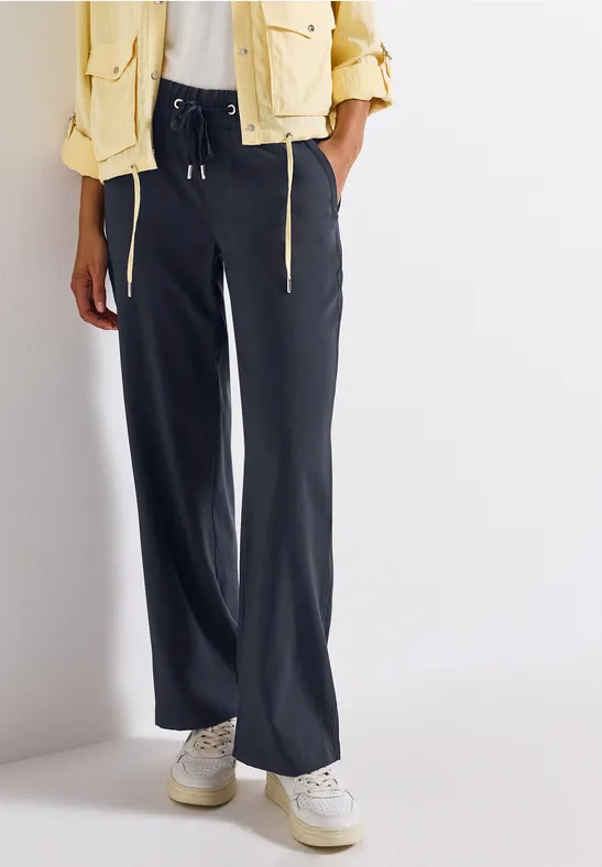 Street One Frauen Straight Leg Twill Hose in Blau, Gr: 38