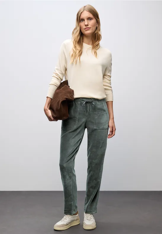 Street One Frauen Loose Fit Cordhose in Grün, Gr: 44