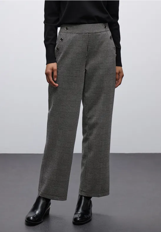 Thumbnail - Street One Frauen Karierte Straight Leg Hose in Schwarz, Gr: 44