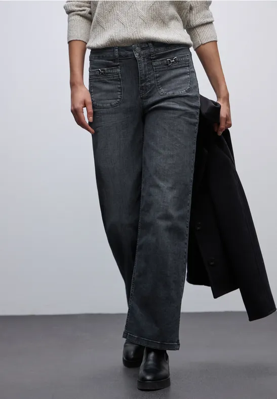 Thumbnail - Street One Frauen Wide Leg Jeans in Grau, Gr: 28