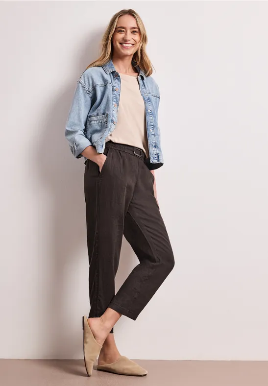 Thumbnail - Street One Slim Leg Hose aus Leinen mit Schnalle