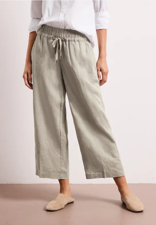 Street One Frauen Wide Leg Hose im Loose Fit aus Leinen in Beige, Gr: 38