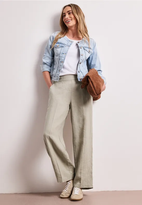 Street One Frauen High Waist Wide Leg Hose aus Leinen in Beige, Gr: 36