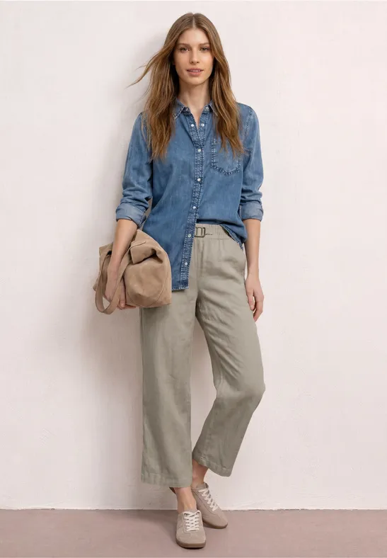 Wide Leg Hose im Loose Fit aus Leinen female Beige