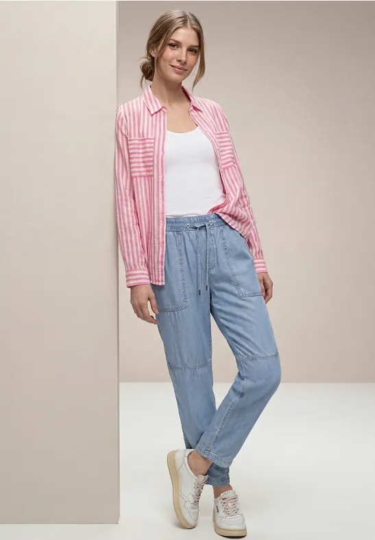 Street One Frauen Mid Waist Slim Leg Hose im Washed-Look in Blau, Gr: 46