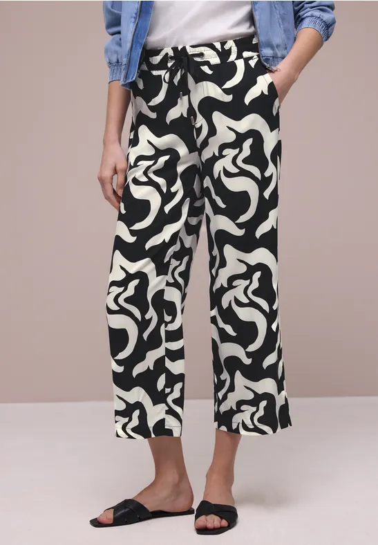 Street One Frauen High Waist Wide Leg Hose mit Print in Schwarz, Gr: 32