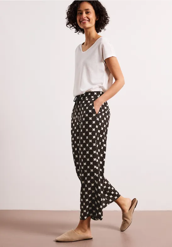 Street One Frauen High Waist Wide Leg Hose mit Print in Beige, Gr: 40