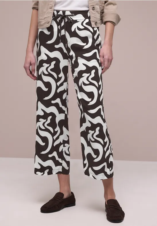 Street One Frauen High Waist Wide Leg Hose mit Print in Braun, Gr: 32