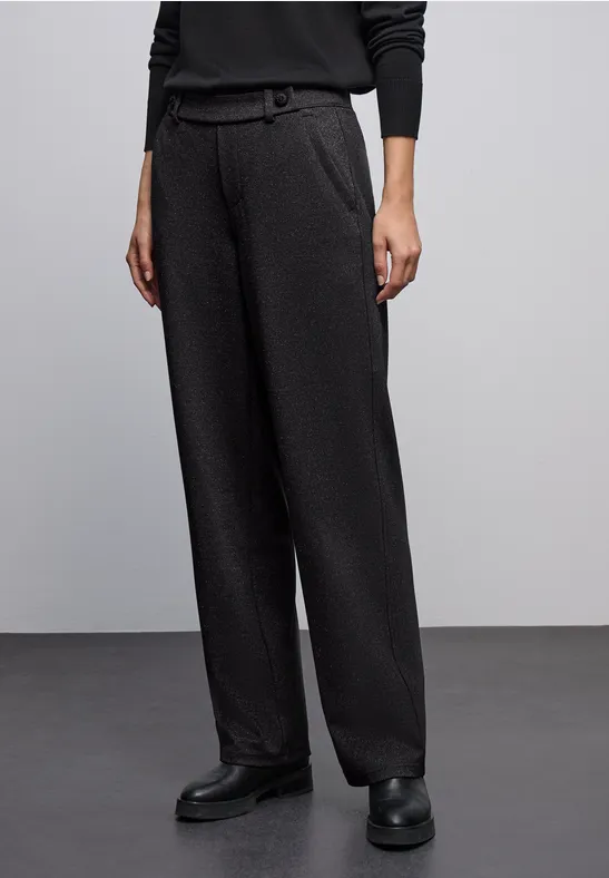 Thumbnail - Street One Frauen Glitzernde Straight Leg Hose in Schwarz, Gr: 34