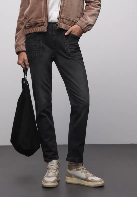 Street One Frauen Loose Fit Jeans in Schwarz, Gr: 27