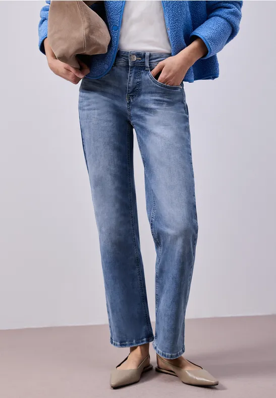 Street One Frauen Straight Leg Jeans in Blau, Gr: 28