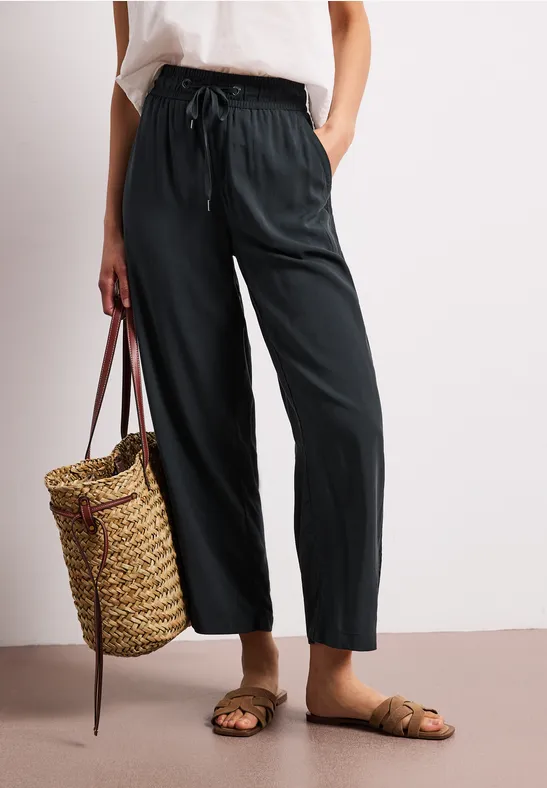 Street One Frauen High Waist Wide Leg Hose im Loose Fit in Grün, Gr: 32