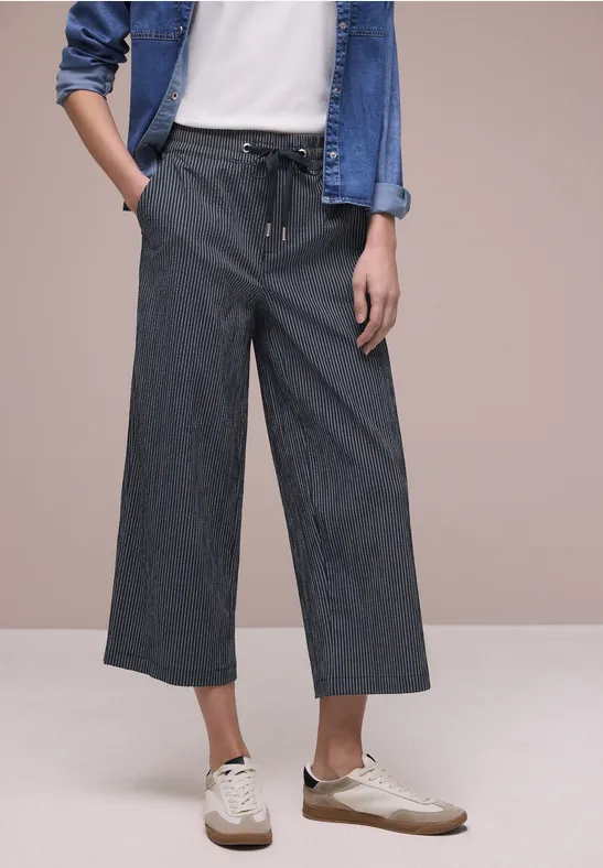 Street One Frauen Wide Leg Hose im Loose Fit mit Streifen in Blau, Gr: 32