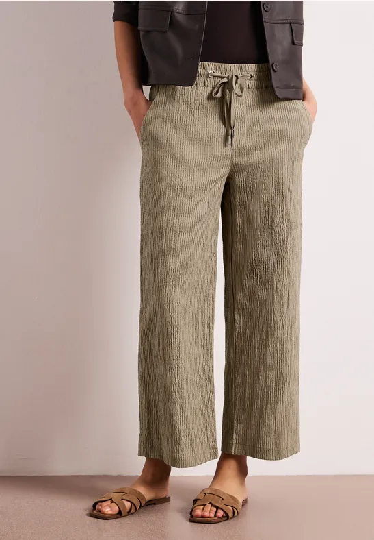 Street One Frauen Wide Leg Hose im Loose Fit mit Streifen in Beige, Gr: 32