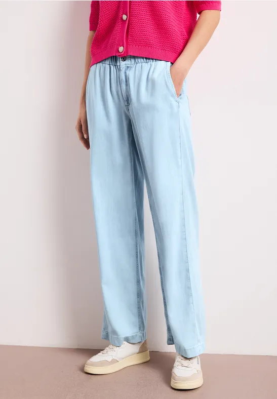 Street One Frauen Wide Leg Jeans mit Paperbag-Bund in Blau, Gr: 24