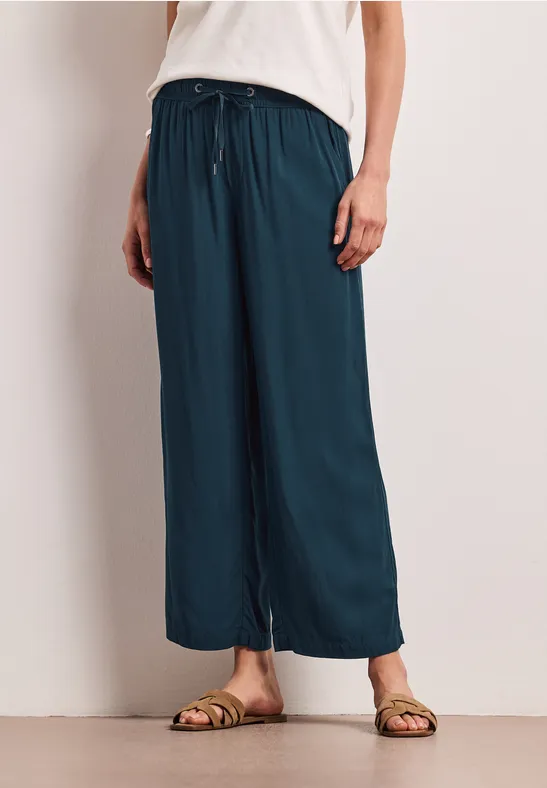 Street One Frauen High Waist Wide Leg Hose im Loose Fit in Türkis, Gr: 32