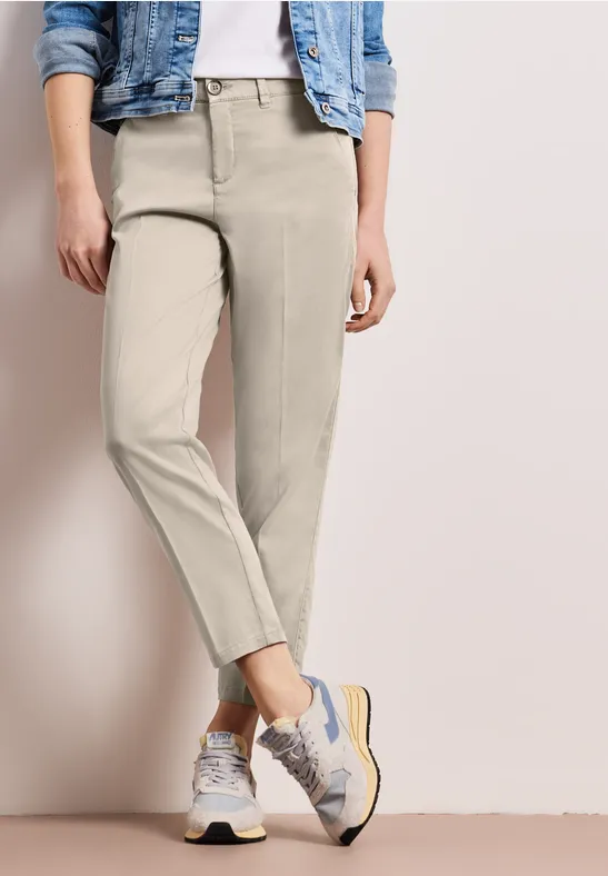 Street One Frauen Slim Leg Chino aus Lyocellmix in Beige, Gr: 34