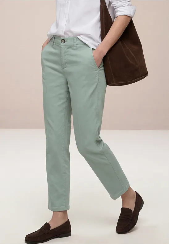 Street One Frauen Slim Leg Chino aus Lyocellmix in Grün, Gr: 40