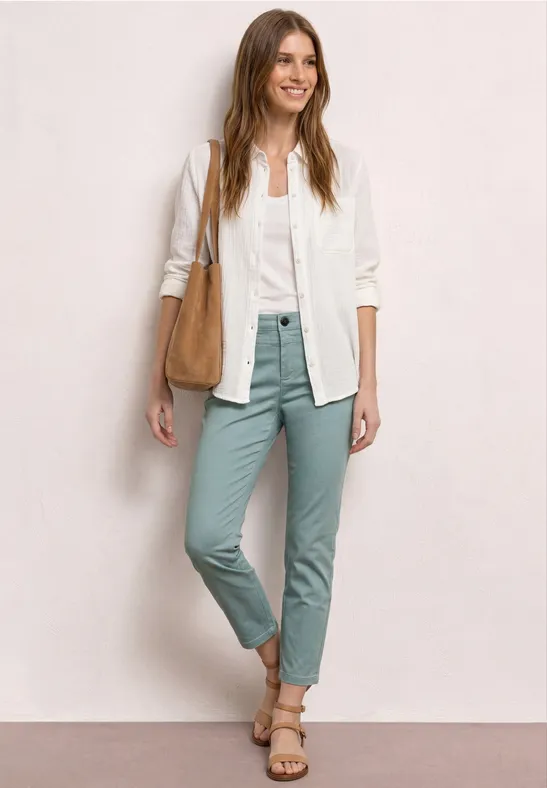 Street One Frauen 7/8 Slim Leg Hose im Satin-Look in Blau, Gr: 34