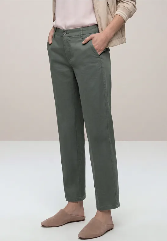 Street One Frauen Straight Leg Chino im Casual Fit in Grün, Gr: 42