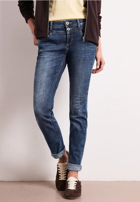 Mid Waist Slim Leg Jeans mit Turn-Up female Blau