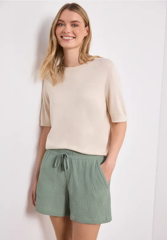 Mid Waist Shorts aus Musselinstoff