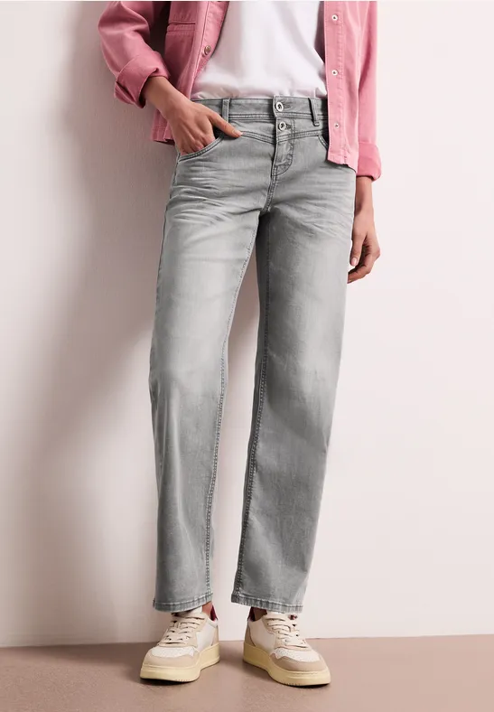 Street One Frauen Mid Waist Straight Leg Jeans im Casual Fit in Grau, Gr: 26