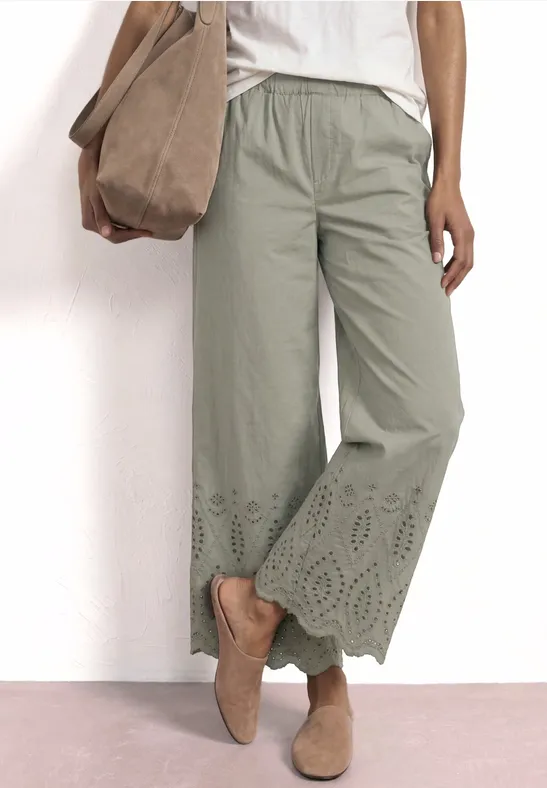 Street One Frauen Wide Leg Hose mit Shiffley-Embroidery in Grün, Gr: 32