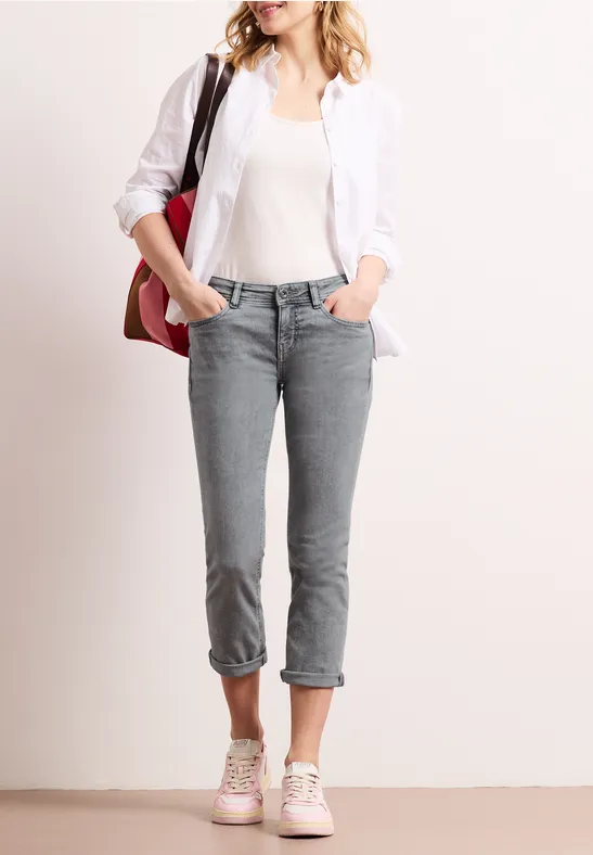 Street One Frauen Low Waist Slim Leg Jeans im Casual Fit in Grau, Gr: 24