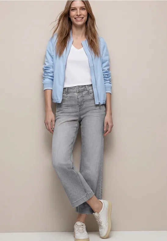 Street One Frauen High Waist Wide Leg Jeans im Loose Fit in Grau, Gr: 24