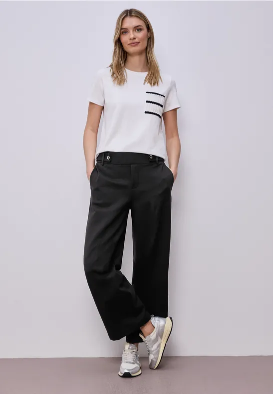 Street One Frauen Wide Leg Hose mit Knopfdetail in Schwarz, Gr: 44