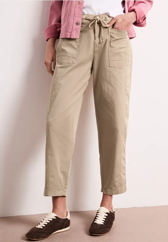 Street One Frauen Barrel Leg Hose aus Twill-Ware in Beige, Gr: 40