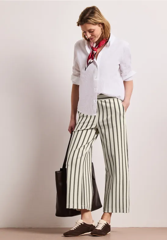 Street One Frauen Wide Leg Hose im Casual Fit mit Streifen in Beige, Gr: 40